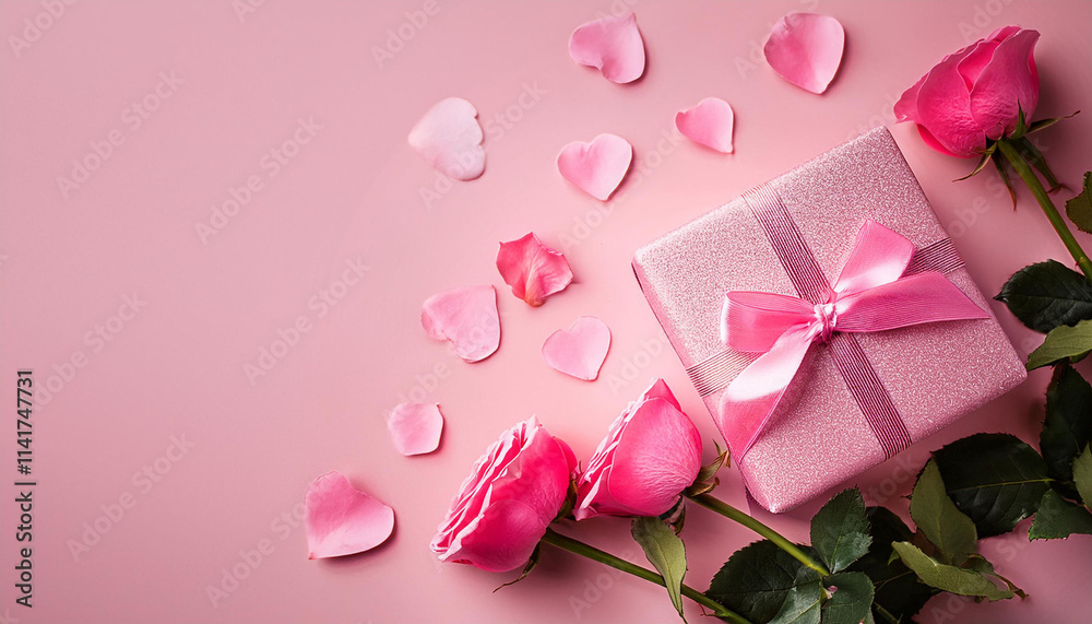 pink rose and gift box, Generated image pink rose and gift box, Generated image