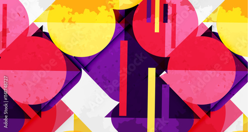 Squares, circles and triangles and grainy noisy texture. Vector Illustration For Wallpaper, Banner, Background, Card, Book Illustration, landing page