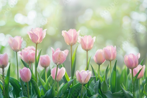 Pink Tulips in a Meadow