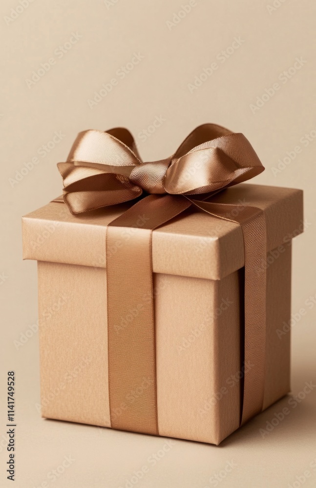 Elegant gift box with ribbon on solid sepia brown background Elegant gift box with ribbon on solid sepia brown background