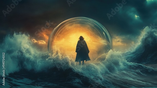Surreal Storm Under Glass Dome Illustration
