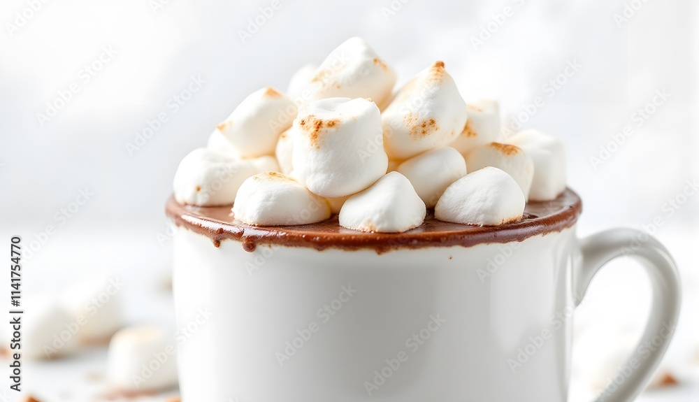 Side View of Rich Hot Chocolate with Marshmallows on White Background Side View of Rich Hot Chocolate with Marshmallows on White Background