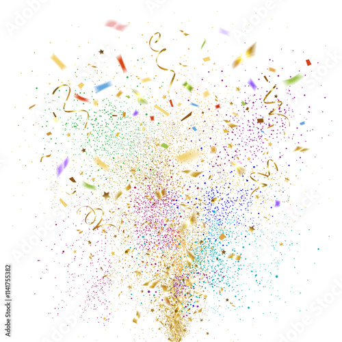 Fireworks of Exploding Gold and Multicolored Confetti