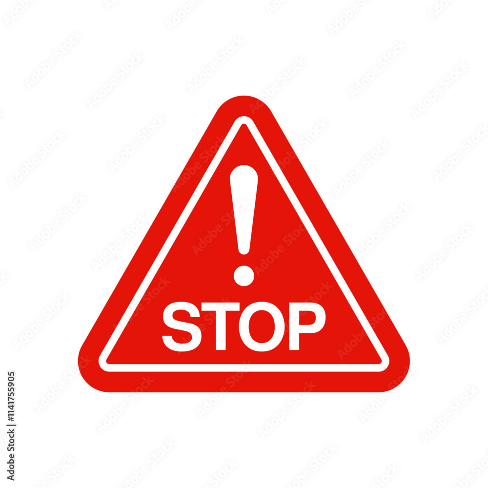 Triangle stop red sign icon, stop sign. Stop symbol with hand, stop traffic signs. Vector illustration Triangle stop red sign icon, stop sign. Stop symbol with hand, stop traffic signs. Vector illustration