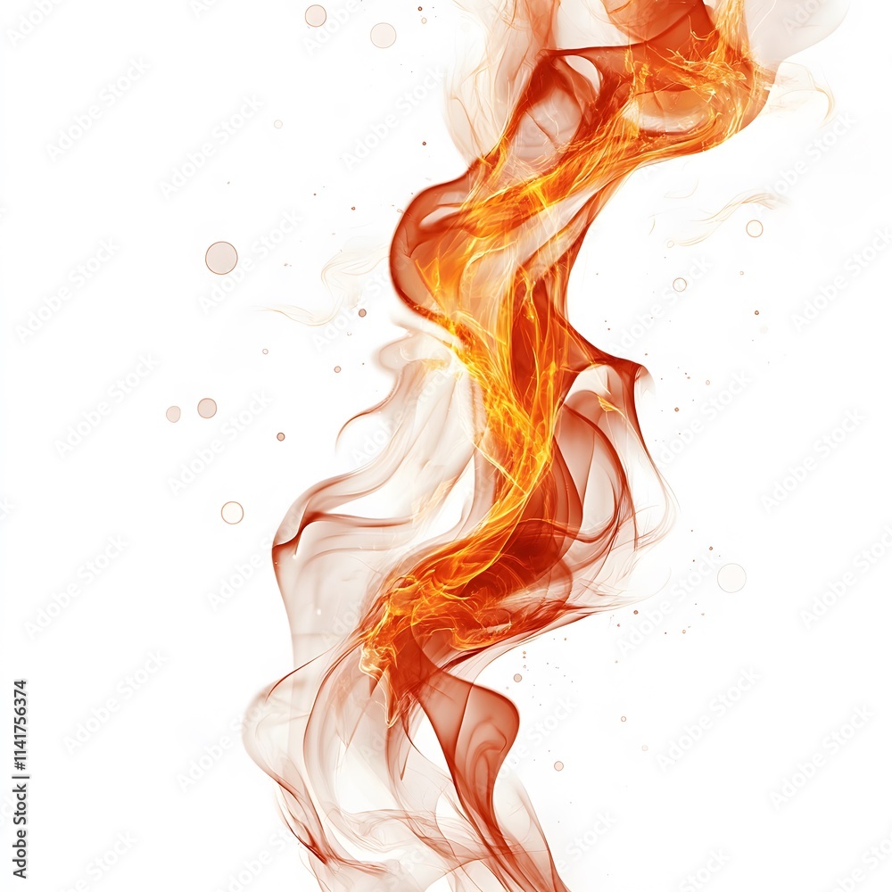 Obraz premium A fiery flame swaying in the wind, with embers swirling and rising upward against white