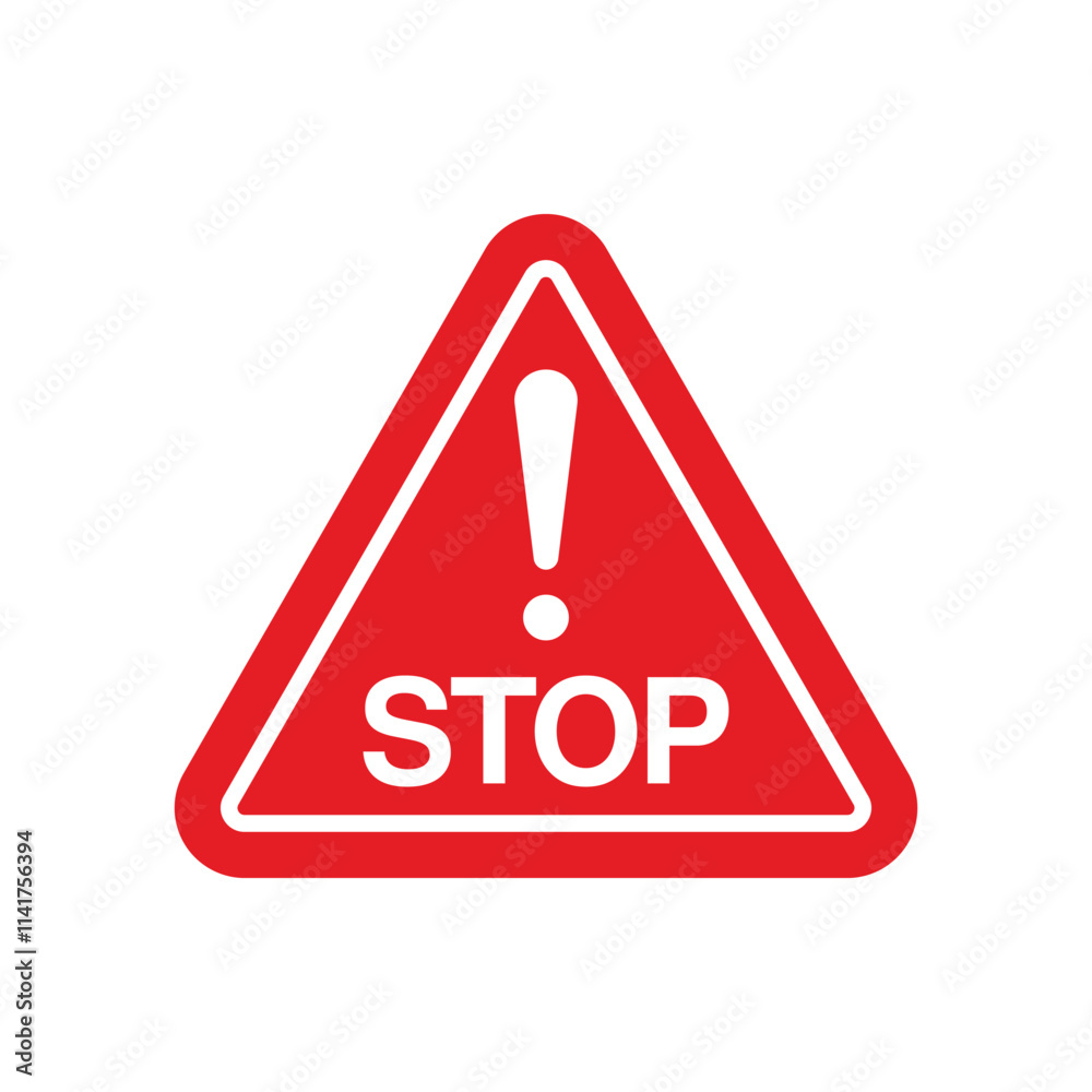 Triangle stop red sign icon, stop sign. Stop symbol with hand, stop traffic signs. Vector illustration Triangle stop red sign icon, stop sign. Stop symbol with hand, stop traffic signs. Vector illustration