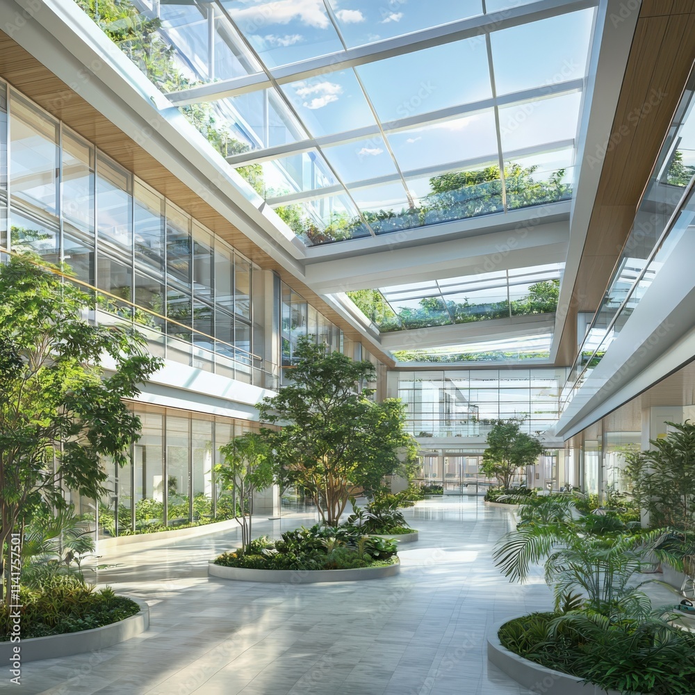 Sustainable healthcare innovation advanced green medical facility eco-friendly supplies modern architecture indoor garden energy efficiency Sustainable healthcare innovation advanced green medical facility eco-friendly supplies modern architecture indoor garden energy efficiency