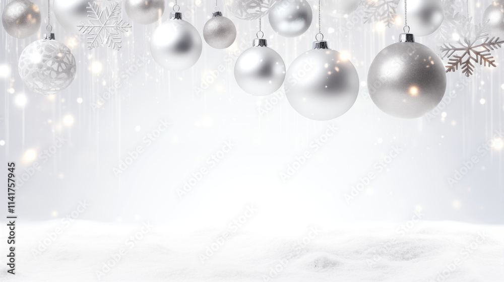 Christmas banner with silver baubles and snow. Christmas banner with silver baubles and snow.