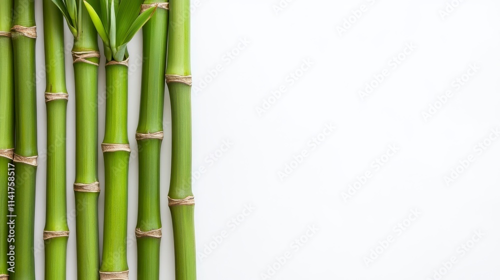 Fresh green bamboo stalks arranged against a light background, symbolizing growth, tranquility, and natural beauty. Fresh green bamboo stalks arranged against a light background, symbolizing growth, tranquility, and natural beauty.