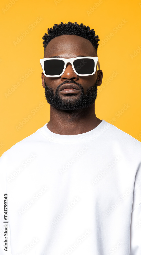 A man with a beard and sunglasses standing on a beach, waves crashing in the background. A man with a beard and sunglasses standing on a beach, waves crashing in the background.