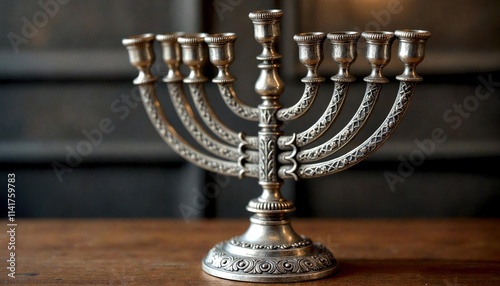 Vintage Silver Hanukkah Menorah Close-Up photo