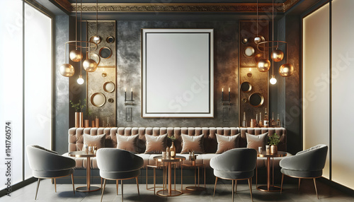 Frame Blank Framed Wall Art Mockup on the wall of a luxury bar with plush seating4