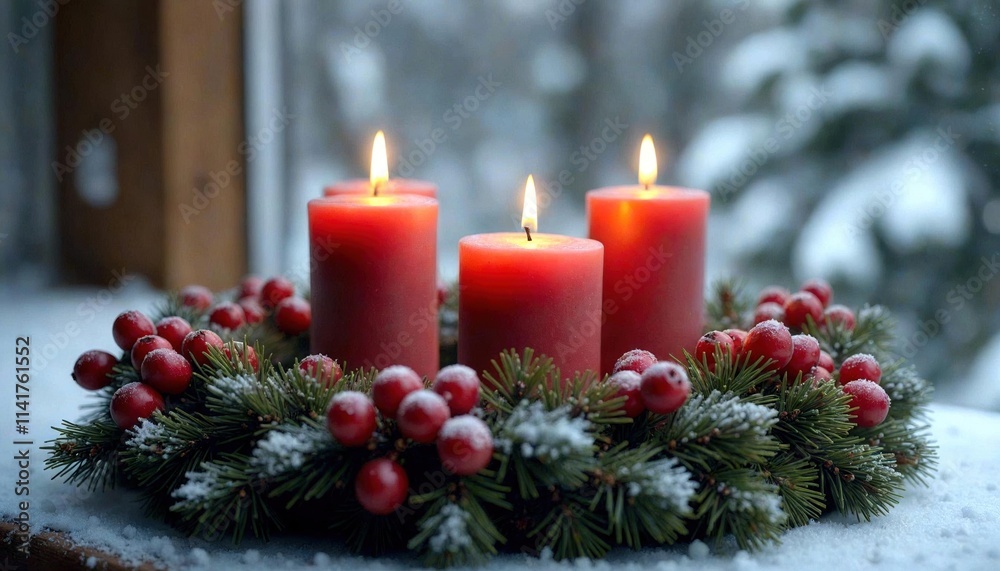 Ornate Advent Wreath with Burning Candles Ornate Advent Wreath with Burning Candles