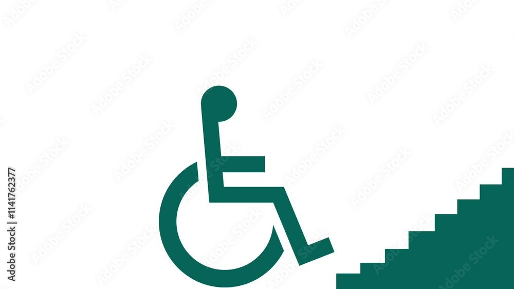 Man in wheelchair encounters architectural barrier on steps of building Man in wheelchair encounters architectural barrier on steps of building