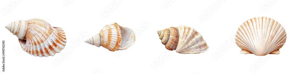 Variety of Seashells on Coastal Beach Background Variety of Seashells on Coastal Beach Background