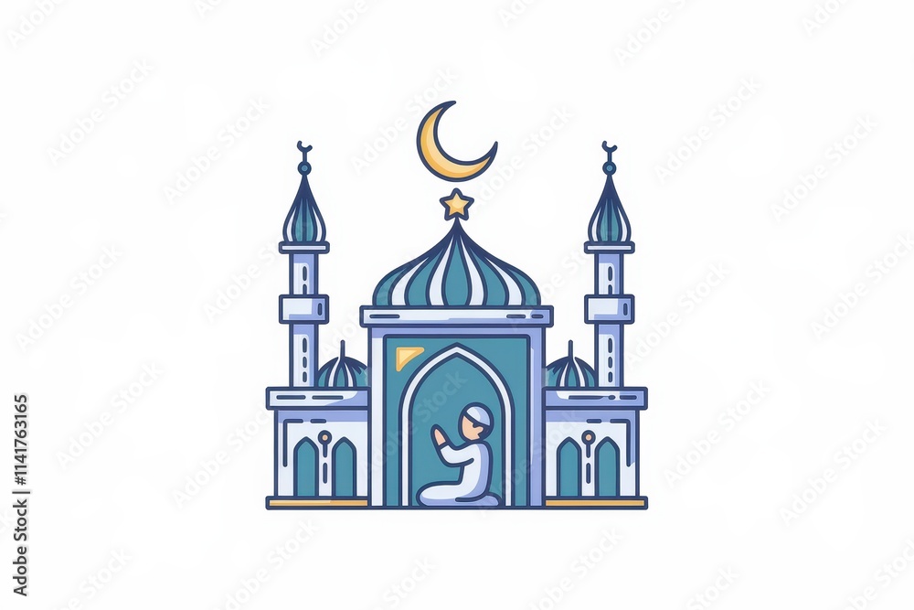 Obraz premium Muslim Man Praying Inside a Mosque Building