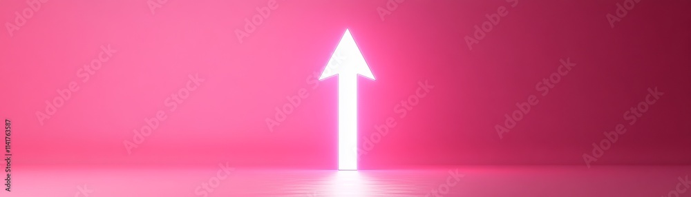 Glowing abstract upward arrow on pink background digital art modern aesthetic studio view Glowing abstract upward arrow on pink background digital art modern aesthetic studio view