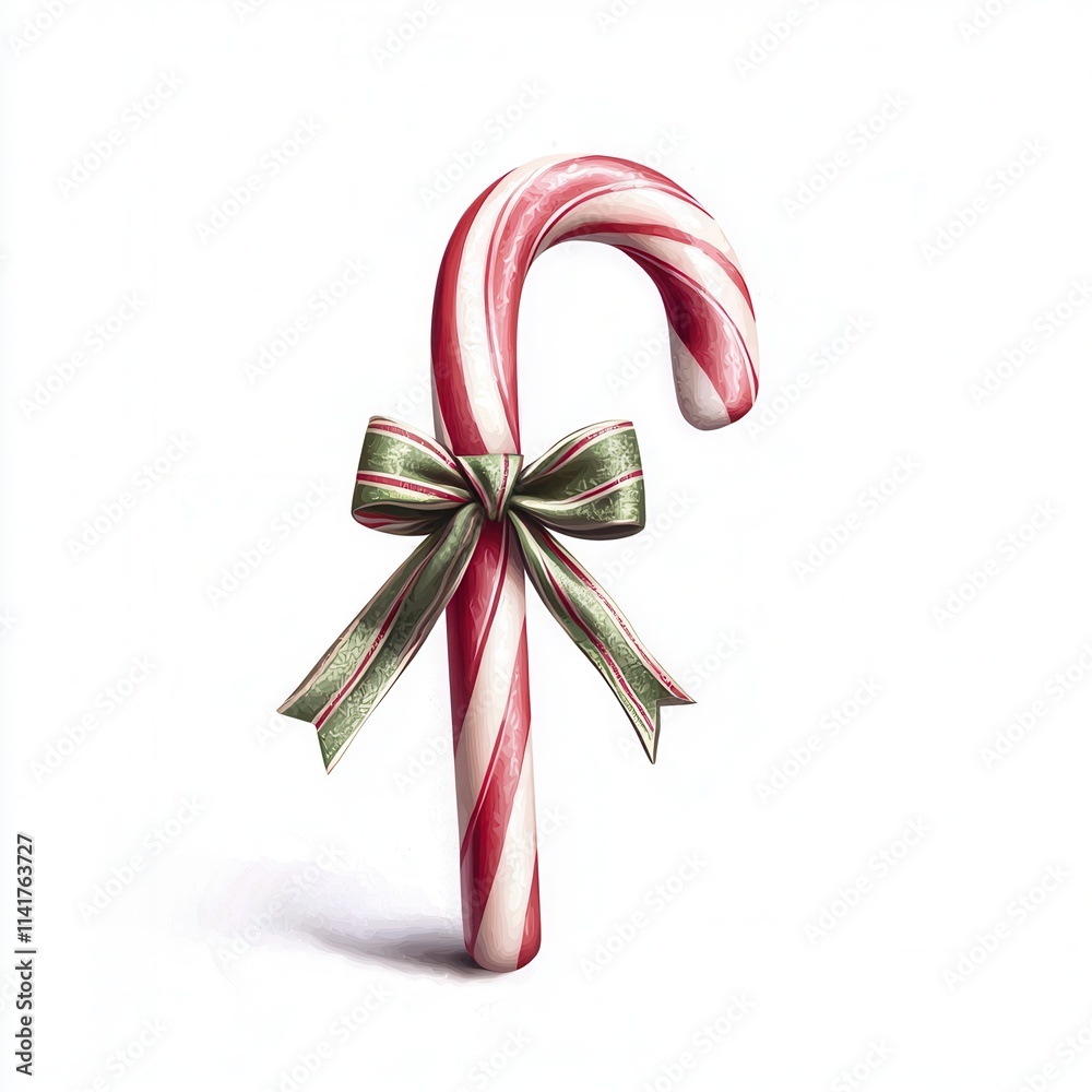 Christmas Candy Cane with Green Bow Festive Holiday Sweet Treat Winter Season Dessert Christmas Candy Cane with Green Bow Festive Holiday Sweet Treat Winter Season Dessert