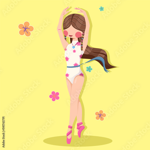 Women ballerina training ballet with yellow background