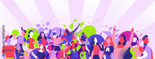 Colorful vector illustration of diverse people celebrating together
