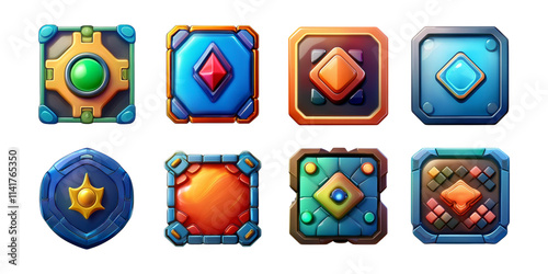 Colorful Game Icons for Digital Graphics, isolated on transparent background