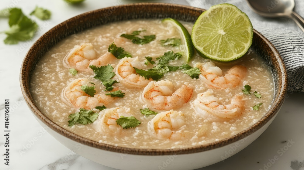 Creamy Shrimp Soup with Cilantro and Lime in Bowls Creamy Shrimp Soup with Cilantro and Lime in Bowls