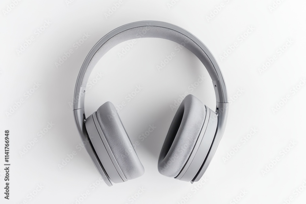 Folded gray wireless headphones with a modern design on a neutral background Folded gray wireless headphones with a modern design on a neutral background