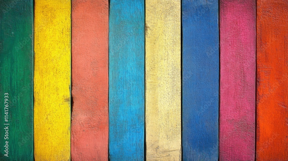 Colorful Vertical Wooden Planks Painted Bright Hues Colorful Vertical Wooden Planks Painted Bright Hues