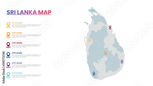 Sri Lanka Modern Map Infographic Template, Detailed infographic map of Sri Lanka Popular City