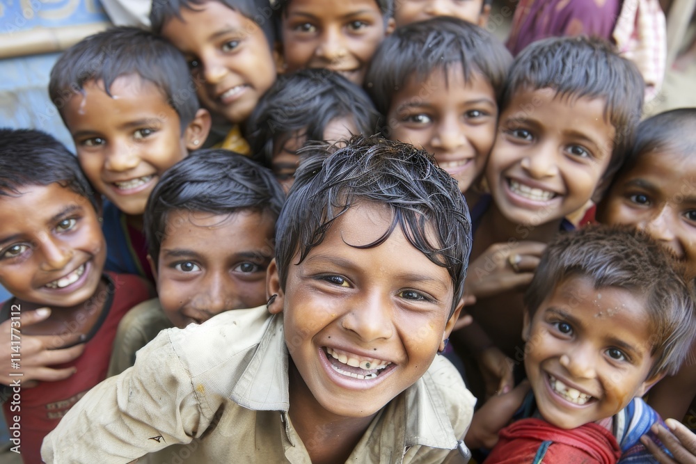 Portrait of a group of school children smiling at the camera. Portrait of a group of school children smiling at the camera.