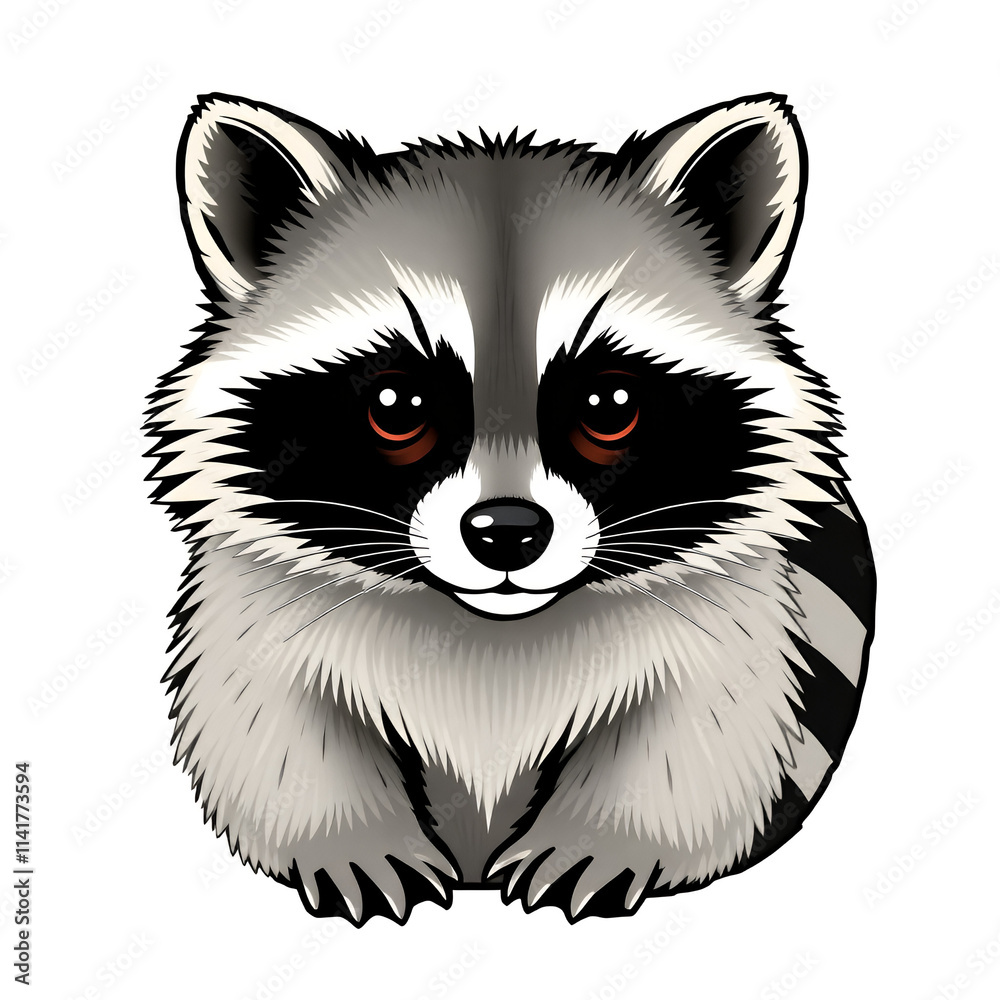 Obraz premium Adorable Raccoon Clipart, Isolated On A White Background, Showcasing A Simple And Charming Design.