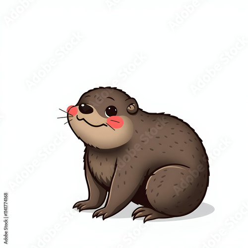 Cute Cartoon Otter With A Joyful Expression.
