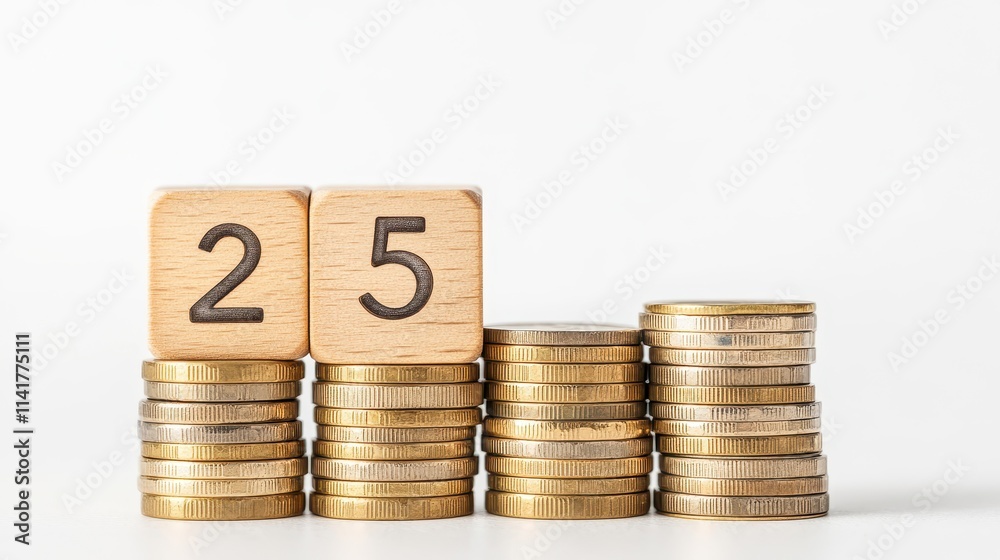 Wooden Cubes and Stacked Coins Arrangement