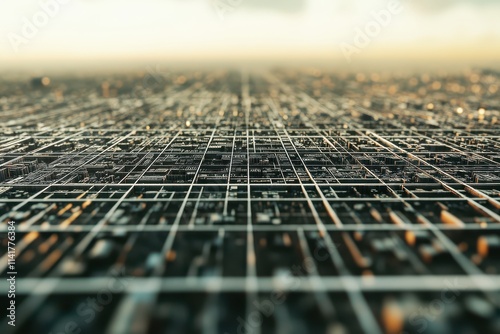 Abstract bird seye view of a gridpatterned city, urban planning and interconnectedness photo