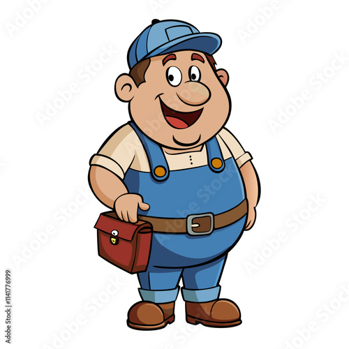 cartoon plumber with a toolbox