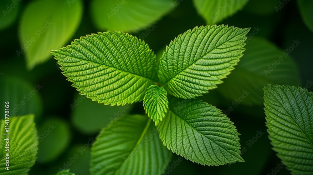 Vibrant Green Leaves Close Up Showing Detail Vibrant Green Leaves Close Up Showing Detail