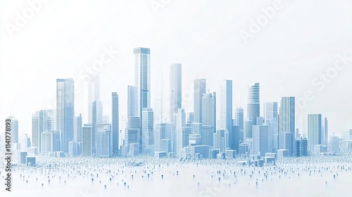 Wallpaper Mural Modern digital city skyline composed of light blue dots on white background, flat design minimalistic vector illustration, simple shapes high resolution no shadows gradients or noise. Torontodigital.ca