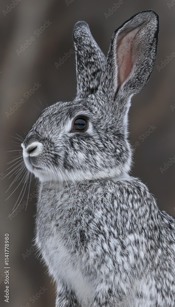 Fototapeta premium A close-up of a gray rabbit showcasing its detailed fur and attentive expression.
