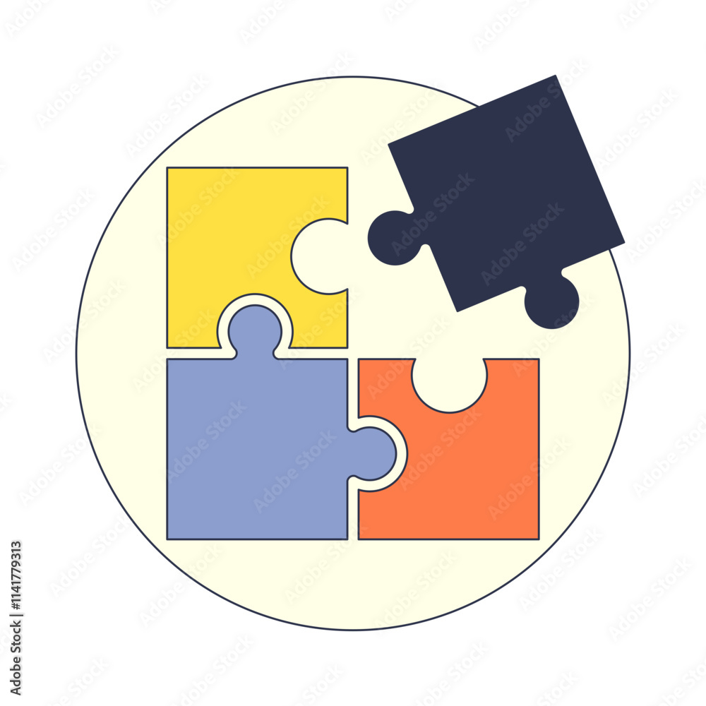 Obraz premium Four colorful puzzle pieces fitting together, symbolizing unity and problem-solving.