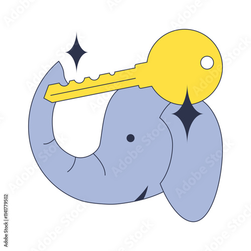 An elephant holding a key symbolizes unlocking potential and wisdom.