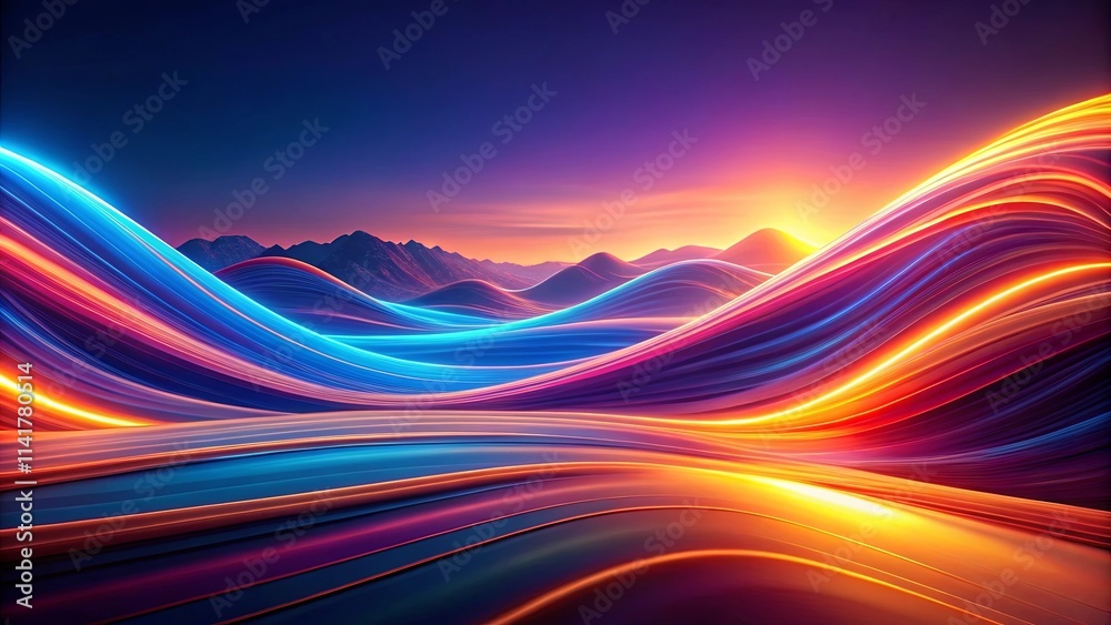Obraz premium Abstract Sunset Landscape with Vibrant, Flowing Energy Lines