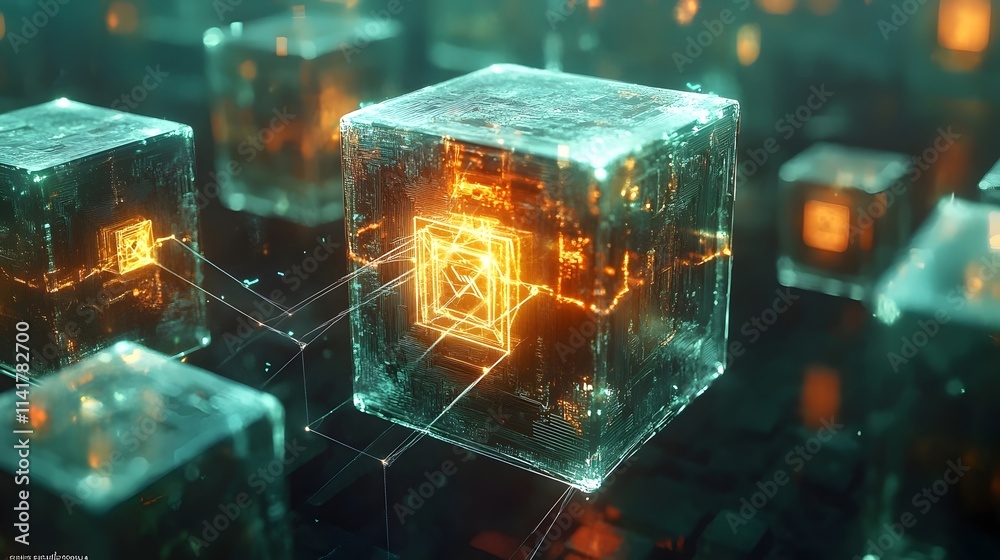 A series of cubes with a glowing square in the middle A series of cubes with a glowing square in the middle