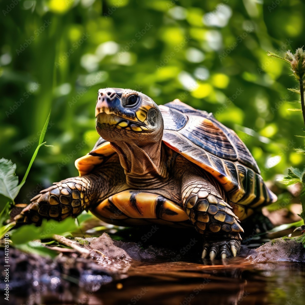 the AI Image Generator, Turtle Posing Near A Reflective Pond the AI Image Generator, Turtle Posing Near A Reflective Pond