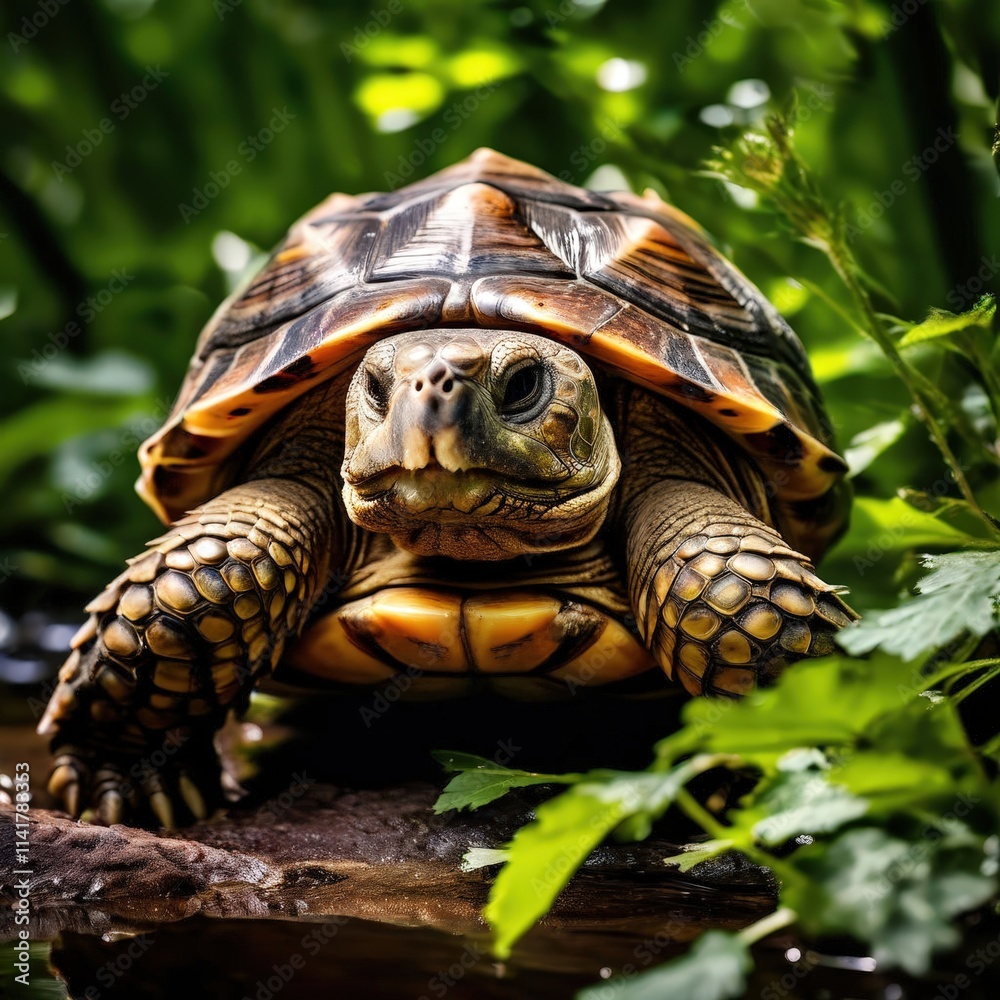 Obraz premium the AI Image Generator, Turtle Posing Near A Reflective Pond