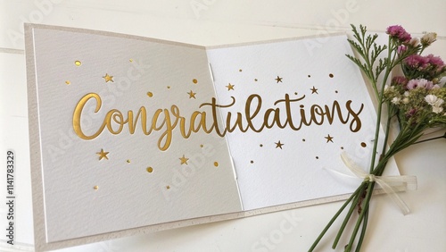 Congratulations greeting card featuring floral and leaf design, perfect for well done moments, graduation, new job, new house, exam success, celebrations, and special occasions.