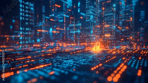 Wallpaper Mural A cityscape with a bright orange light in the middle Torontodigital.ca