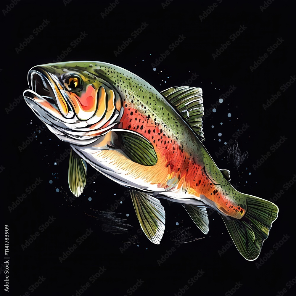 Fototapeta premium the AI Image Generator, Dynamic Illustration of a Lively Trout Fish