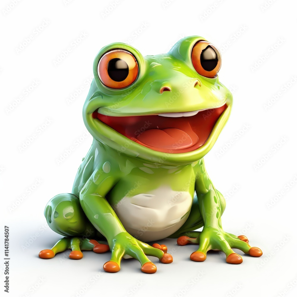 Obraz premium the AI Image Generator, Cheerful Cartoon Frog with Bright Green Skin