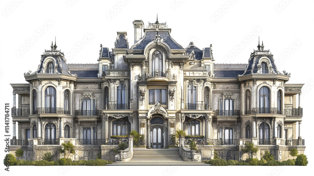 Fototapeta premium Luxurious castle like mansion with grand and regal design features
