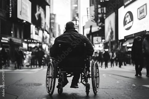 Wheelchair in the City Navigating Urban Landscape Silhouette